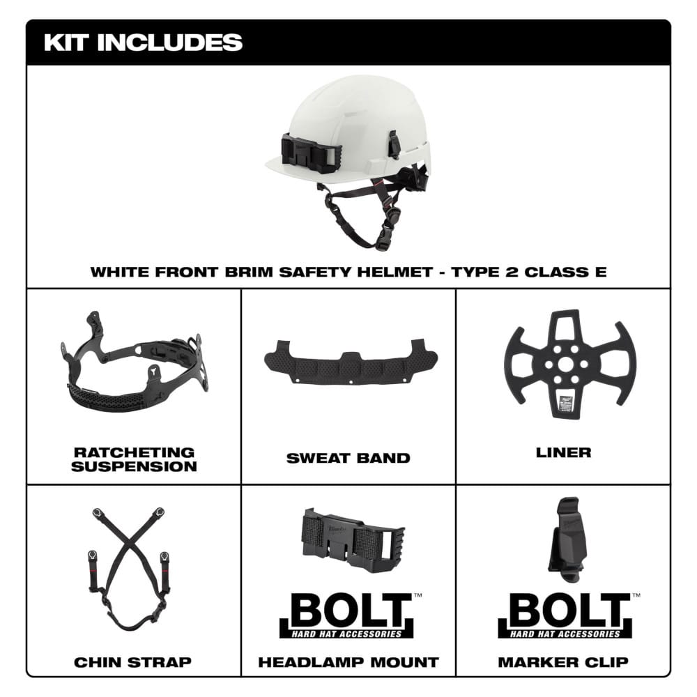 Milwaukee Type 2 Front Brim Safety Helmet with BOLT Accessory